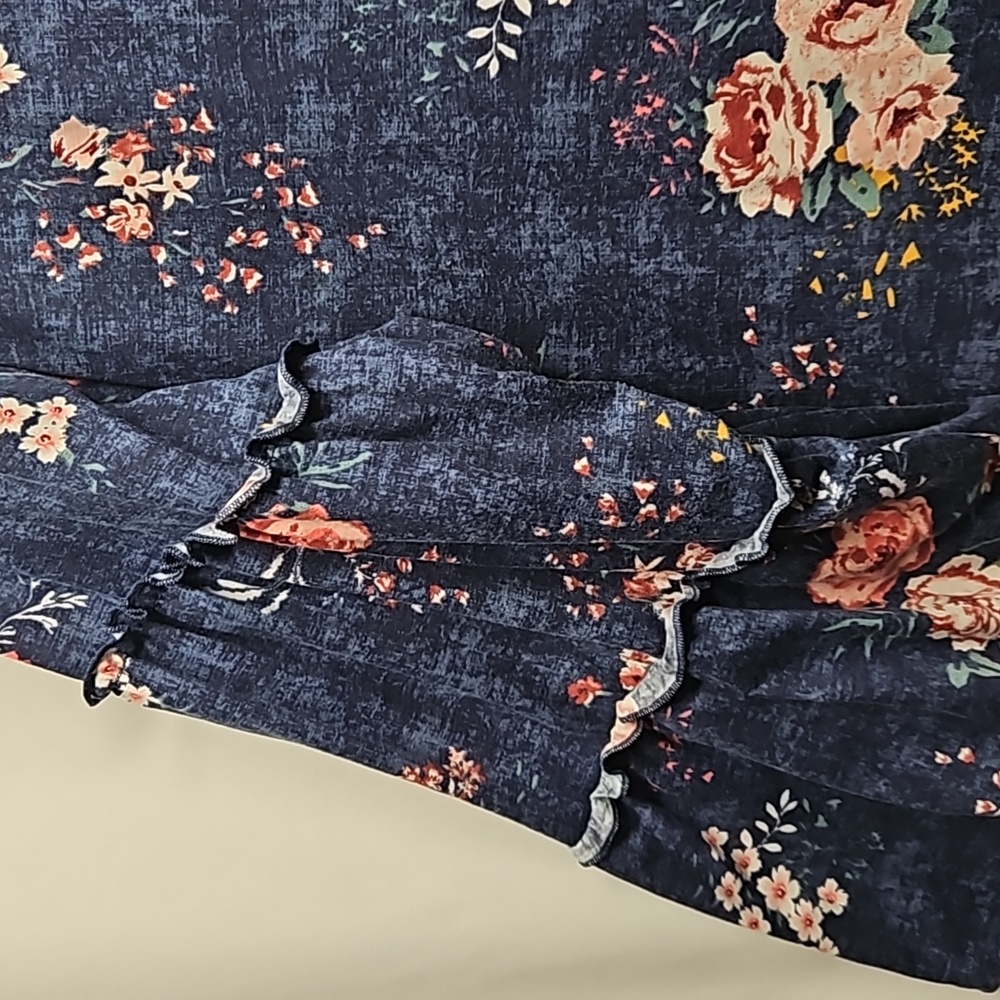 Absolutely Famous Peasant Blouse Blue Floral Long Sleeve Bohemian - Picture 3 of 8
